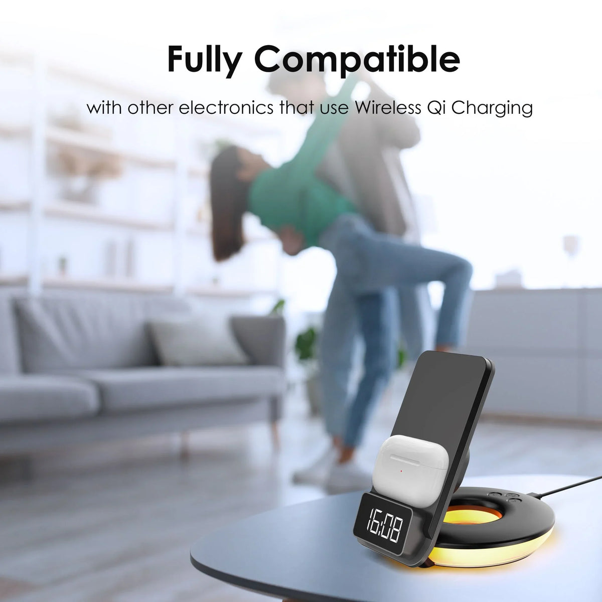 Lamps Station, RS7 Touch Charging Black - Wireless 3-in-1 Control, Table-Desk Rexing