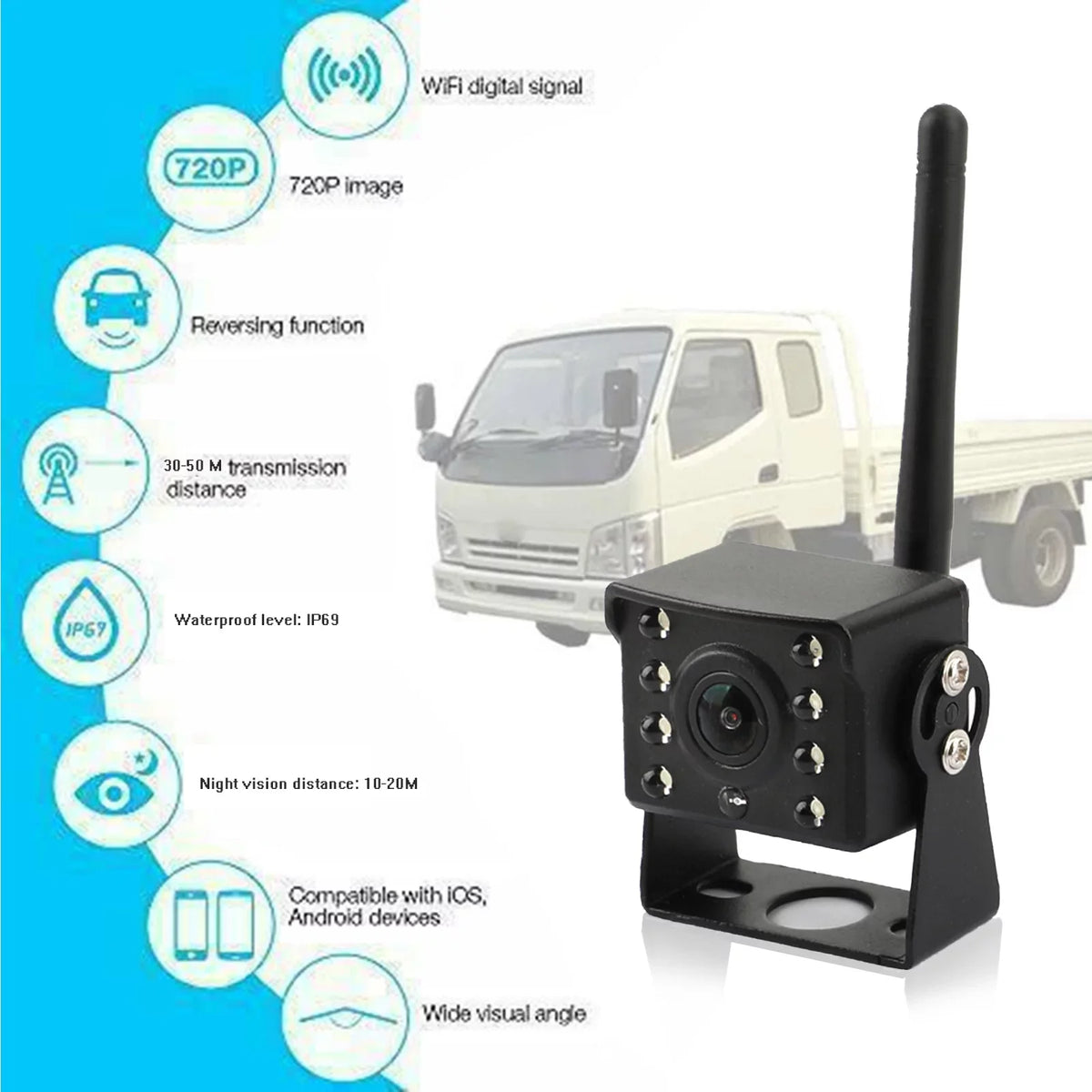 For CCTV Rear RV Wireless WiFi Android Backup Trailer iOS Camera Truck Car View