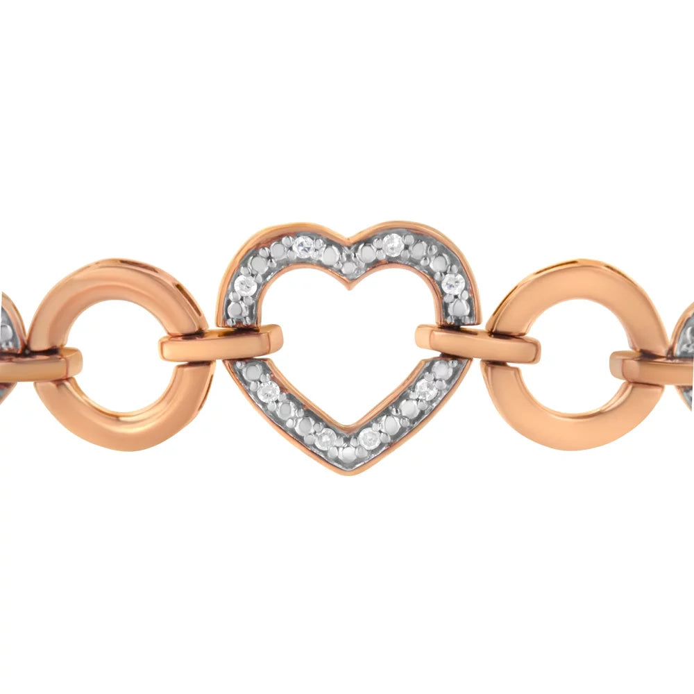 Bolo Accent Adjustable (I-J Link Plated Diamond 14K Clarity) Color, Silver 6”-10” Heart I3 Rose Bracelet .925 and Gold Sterling Circle