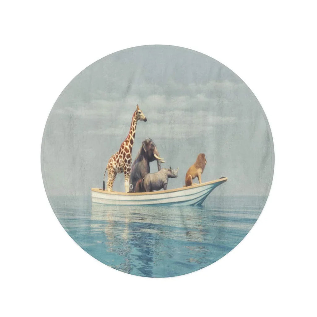 Mat Tapestry Blanket Circular Giraffe Vessel in Wild Sitting Beach Towels Travel Round Beach 60 Rhino Elephant inch Circle Lion Towel Throw