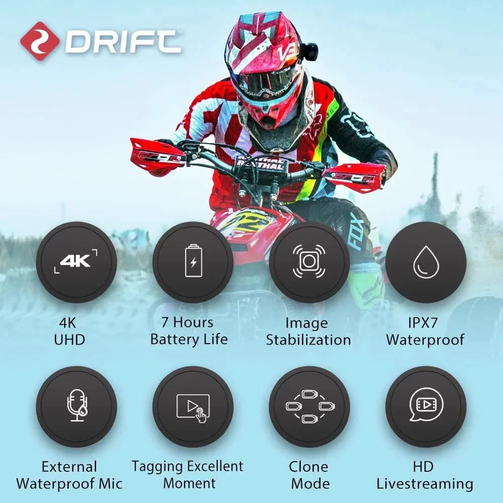 Image Life Hour Ghost Camera, 4 Angle Drift Pro Battery Waterproof Wide Action External 4K Camera XL Degree Stabilization Support Mic 140