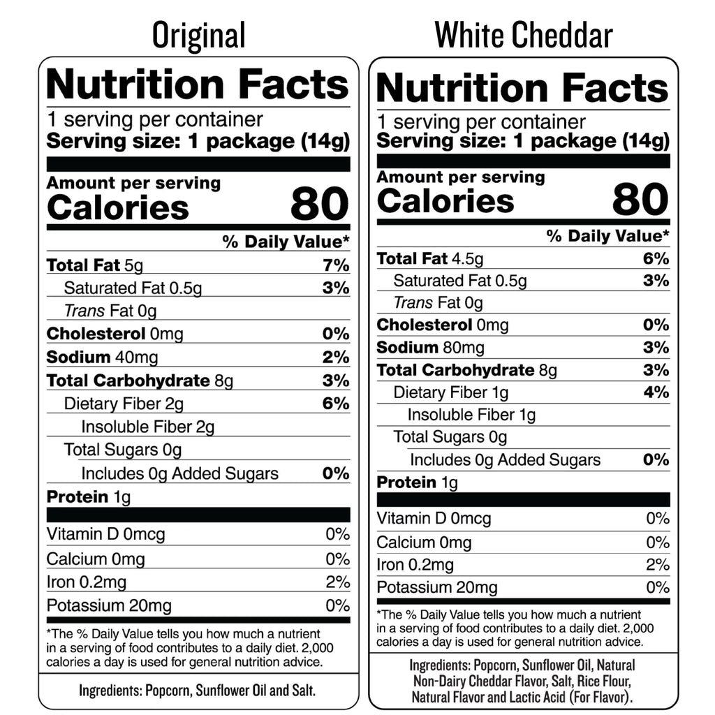 SkinnyPop Pack, Popcorn Variety Original Cheddar 0.5 Count 40 oz, Gluten-Free White and