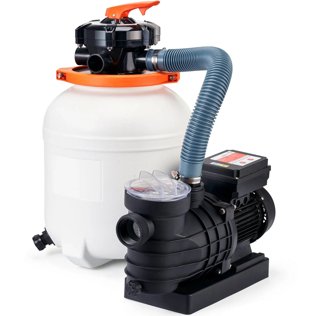 12" 1/2HP Flow Swimming Pool Valve Filter 3000GPH Ground with Pump 6-Way Sand SKYSHALO Above