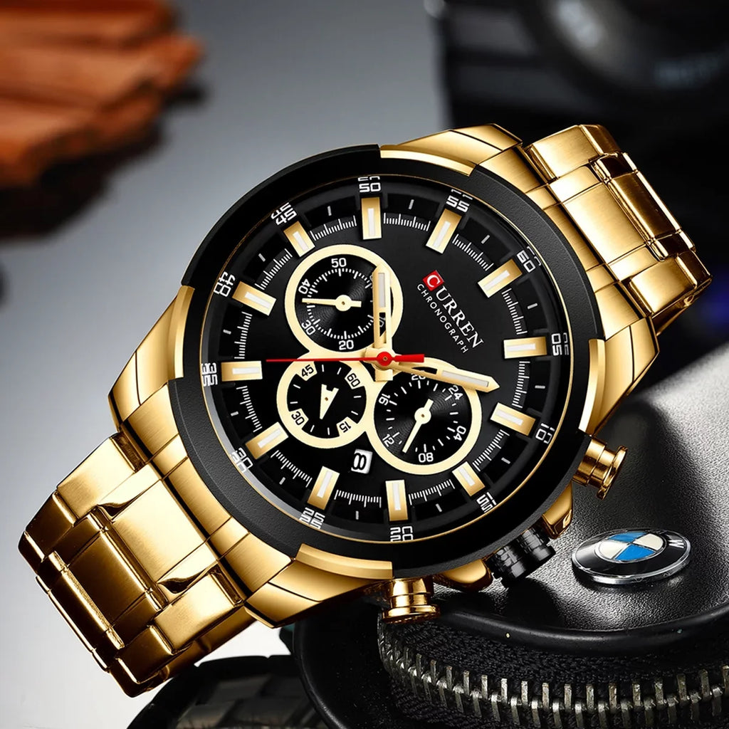 Three Indicator Stainless Watches Male Waterproof Second Quartz with Sub-Dials Wristwatch Luminous Hands Minute CURREN Stra Man Calendar Men Microsecond for Watch Chronograph Date 8361 Steel