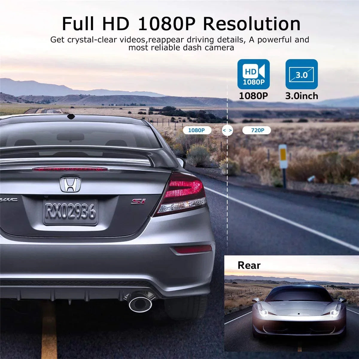 Dashboard G-Sensor Cars Camera Car 170 in for 1080P Cam with Display Angle Night Recorder Video Full Car 3.0" Dashcam Wide Camera Dash Vision