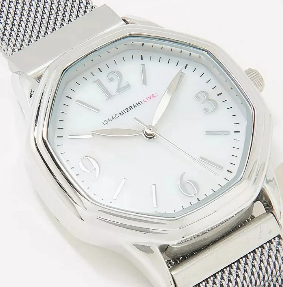 Stainless Watch Silver Strap Octagon ADJ Magnetic Isaac Live! Mesh Mizrahi Steel