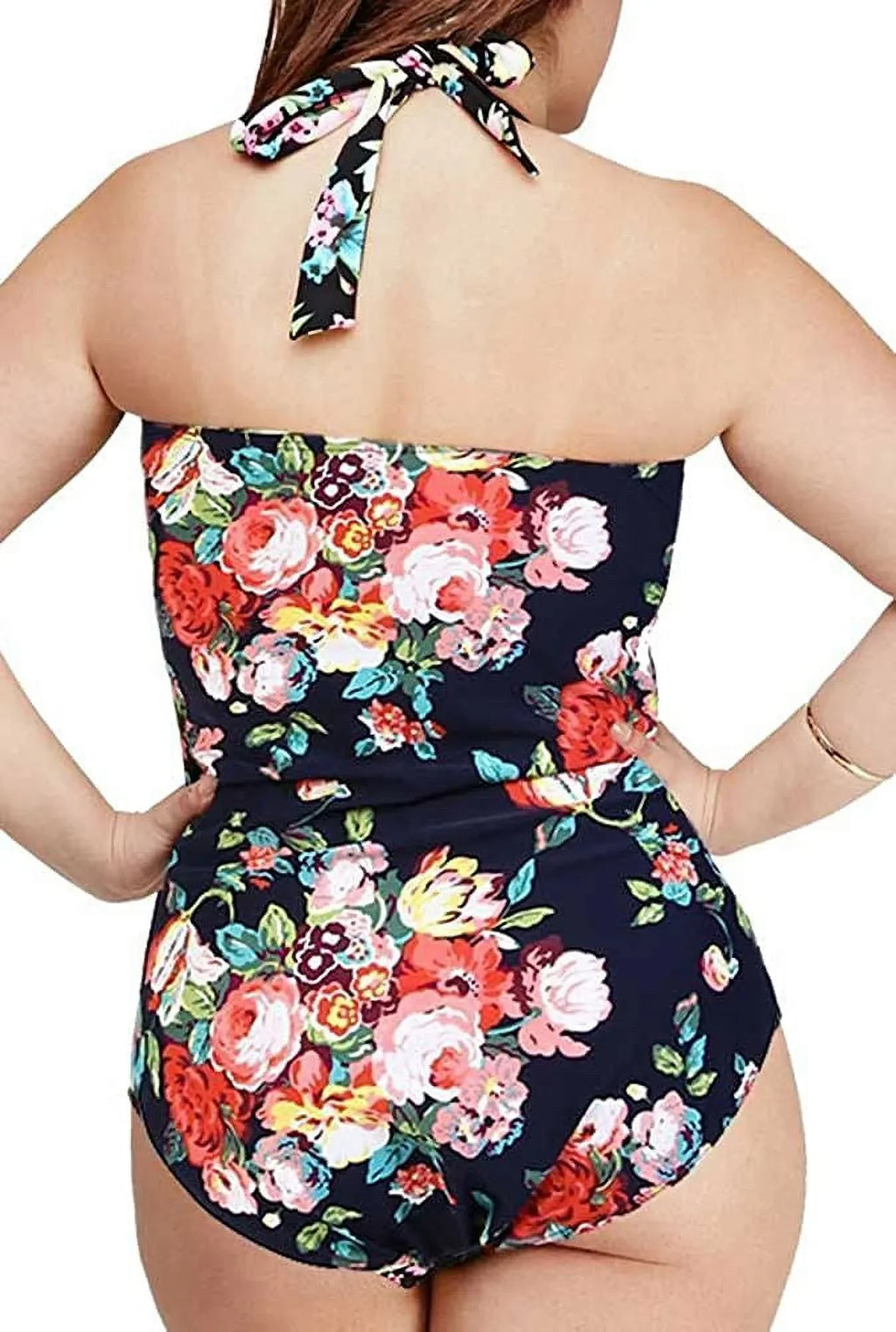 One Plus Vintage Monokini Women's Piece QZUnique Tummy Size Ruched Swimsuit Control Bathing Halter Suit Swimwear