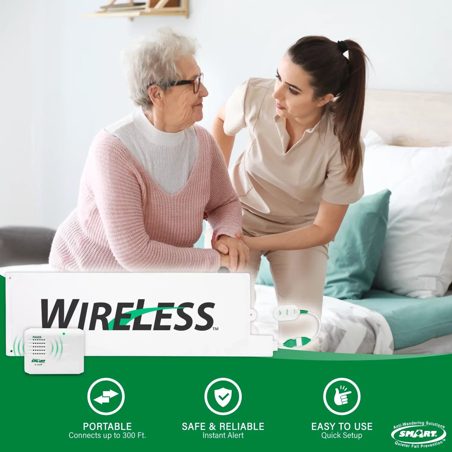 300' | Bed and Caregiver with with Up Fall Pager for Pad Caregiver Pad Alarm for Prevention 30" Medical Cordless Alerts Bed Weight Bed to System 10" x Sensor Alarm Smart Alarm Range | Wireless