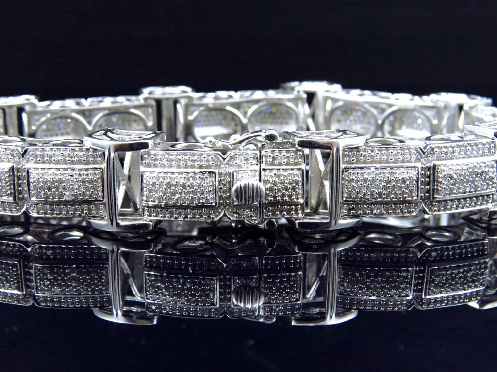 Pave 3D Genuine 10K Men's design Bracelet Gold Bar 15mm White Diamonds 5.5Ct
