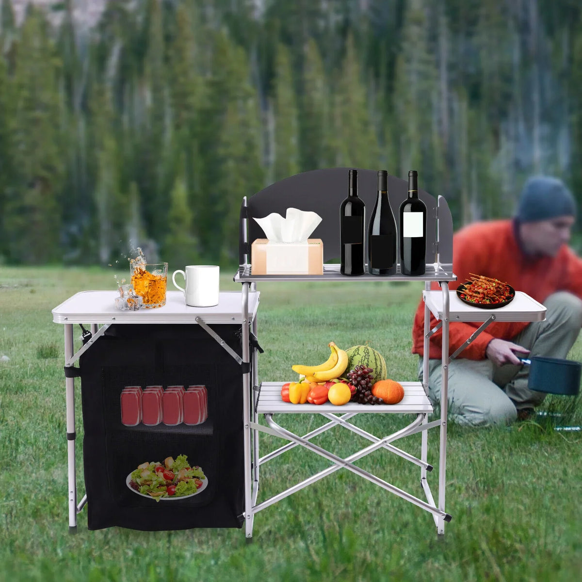 exterior with Detachable Table Windscreen DENEST Kitchen Camping Table Folding Cooking