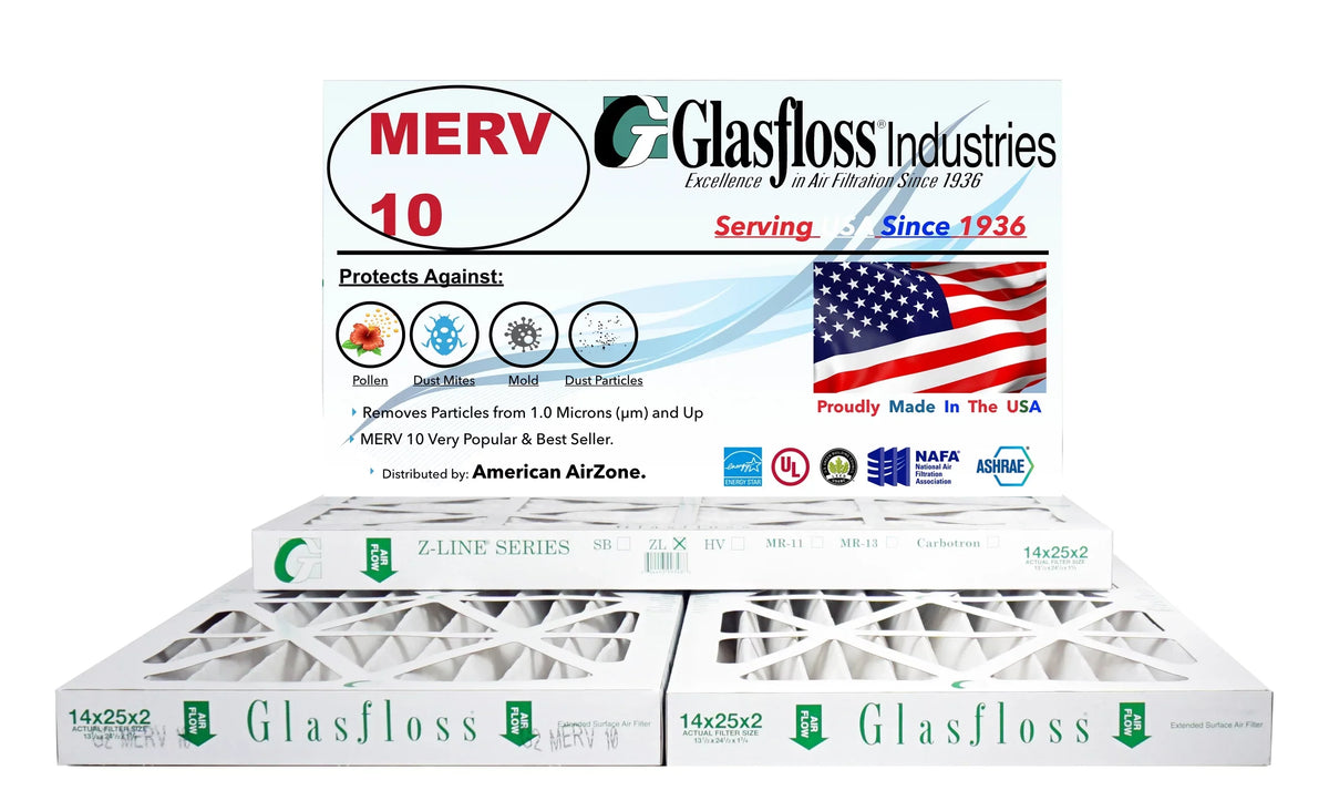 AC - - 4) 10 Office - Pleated Air 2" - Glasfloss Air - (Pack Filter The USA. HVAC In Made Filter - 14x36x2 or MERV Filter Air of Home or Furnace