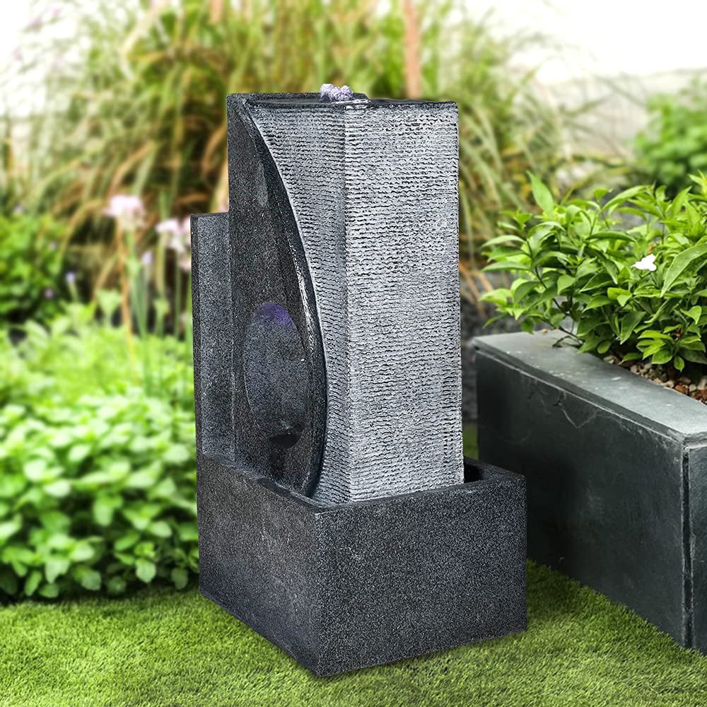 Garden with Lights Office Sphere Column Fountain Sportaza Feature Led Modern Cascading Home Decor for Moisture & Indoor/Outdoor Moisture Patio 24.4inches