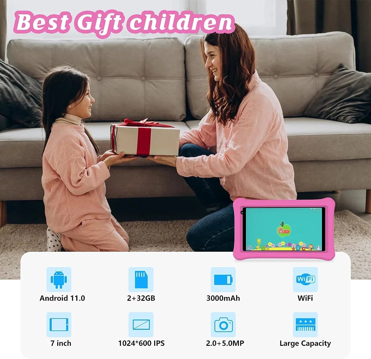Camera, for with Dual WiFi, Bluetooth, Certificated, Kids Toddler for Control Kids Tablet, 11 Google 2GB inch Androrid Case, Parental Tablet Learning 32GB 7 Tablet Tablets, Tablet