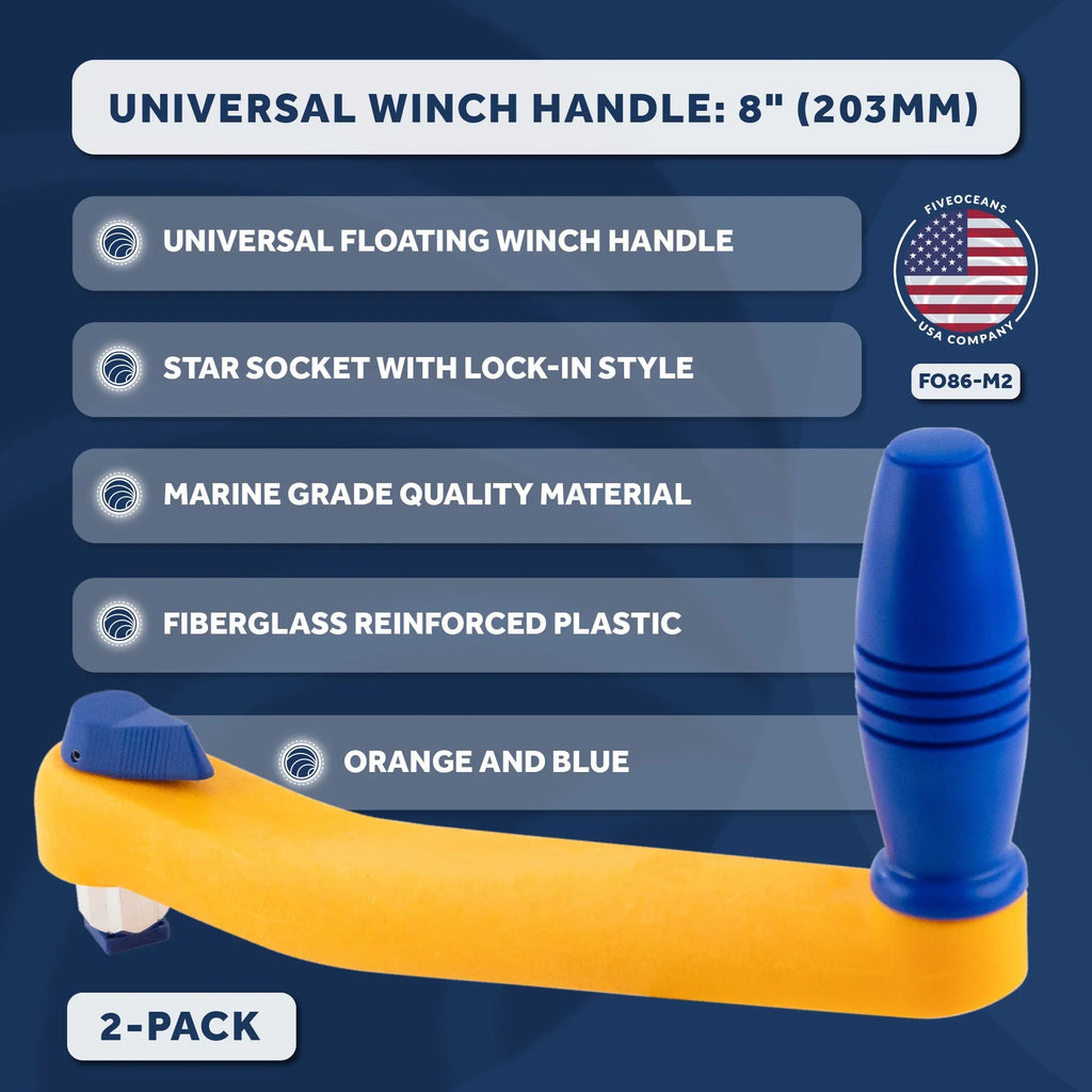 Sailboat Winch Plastic Floating 8" Handle, and Lightweight Lock�in Blue, Handle, Five - and Orange Fiberglass FO86-M2 Oceans Winch Mechanism, Strong, Reinforced Universal 2-Pack