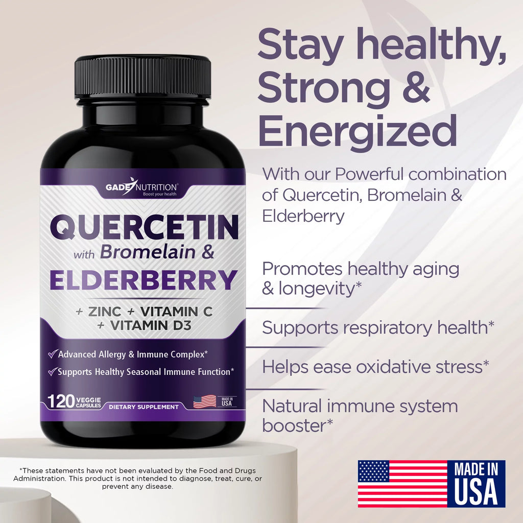 Quercetin Zinc with Immune 6 - Bromelain Supply - Quercetin - USA Months Daily and Quercetin 1 Quercetin with Support, Vitamin - - in Gluten-Free - Non-GMO, 500mg C D3 4 - Elderberry - Vitamin Zinc