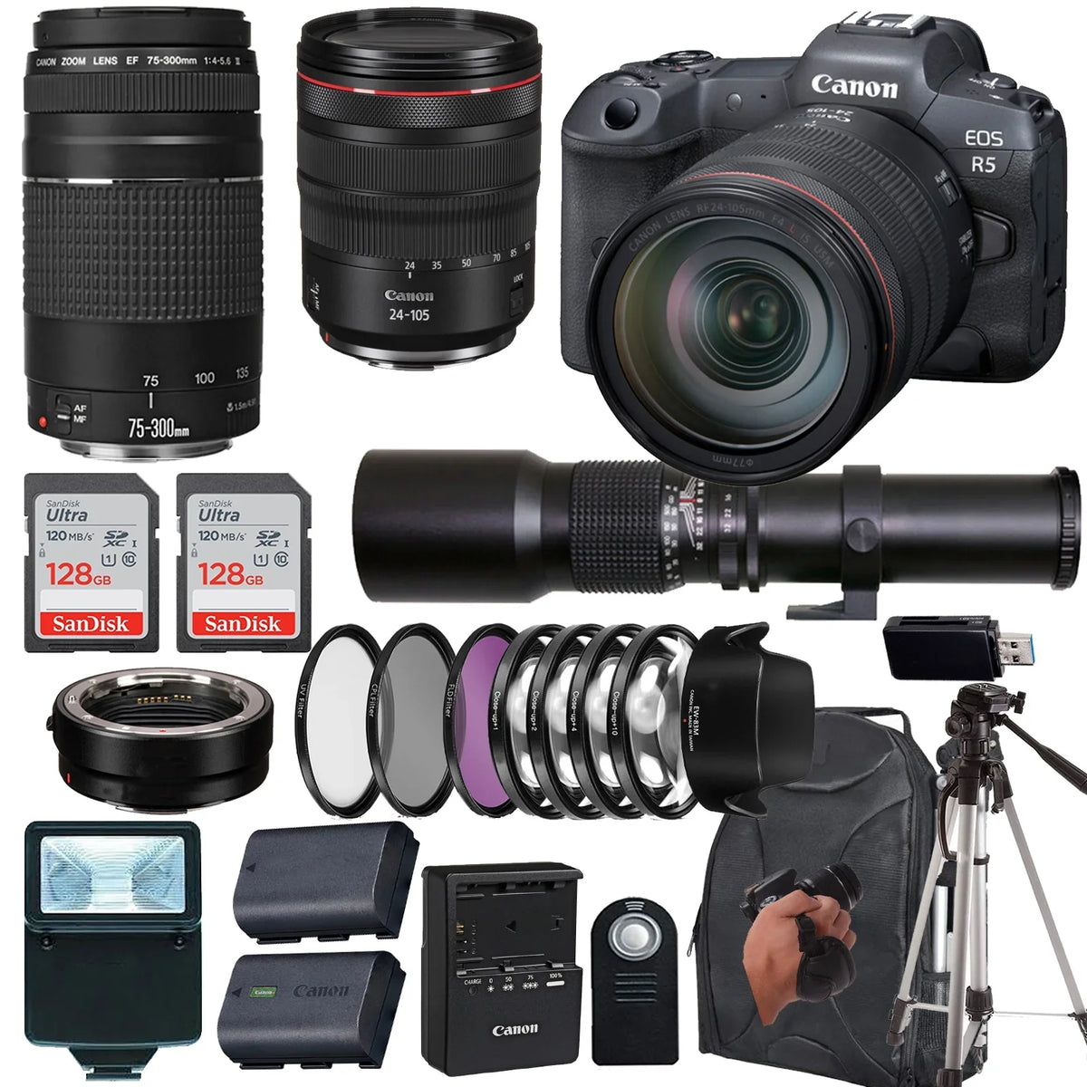 RF Canon f/8 Lens+case+256Memory Camera Lens+ L IS 75-300mm 24-105mm Telephoto USM EOS Preset R5 Lens+500mm with EF Cards f/4L III f/4 Canon Mirrorless (24PC)