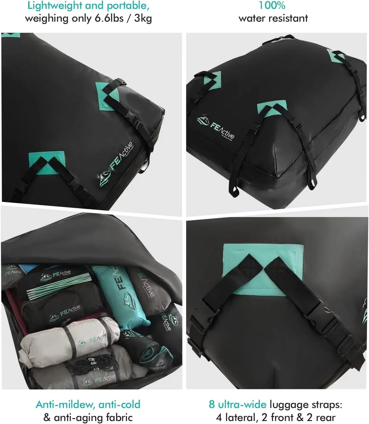 | Car Heavy ft. SUV Top California Camping, Dry Roof Rooftop Luggage & Cargo Carrier Duty Cubic in Cargo WAGEE W 100% Trips, - Road Roof Bag Storage Waterproof Straps, Travel Designed Carrier 15