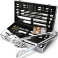 Tongs with Storage Tools Accessories Dad, Gift Reinforced for Aluminum Man Grill Outdoor Case Grilling for Birthday Utensil Kit 19-Piece Set Stainless-Steel -Complete Grill Barbecue