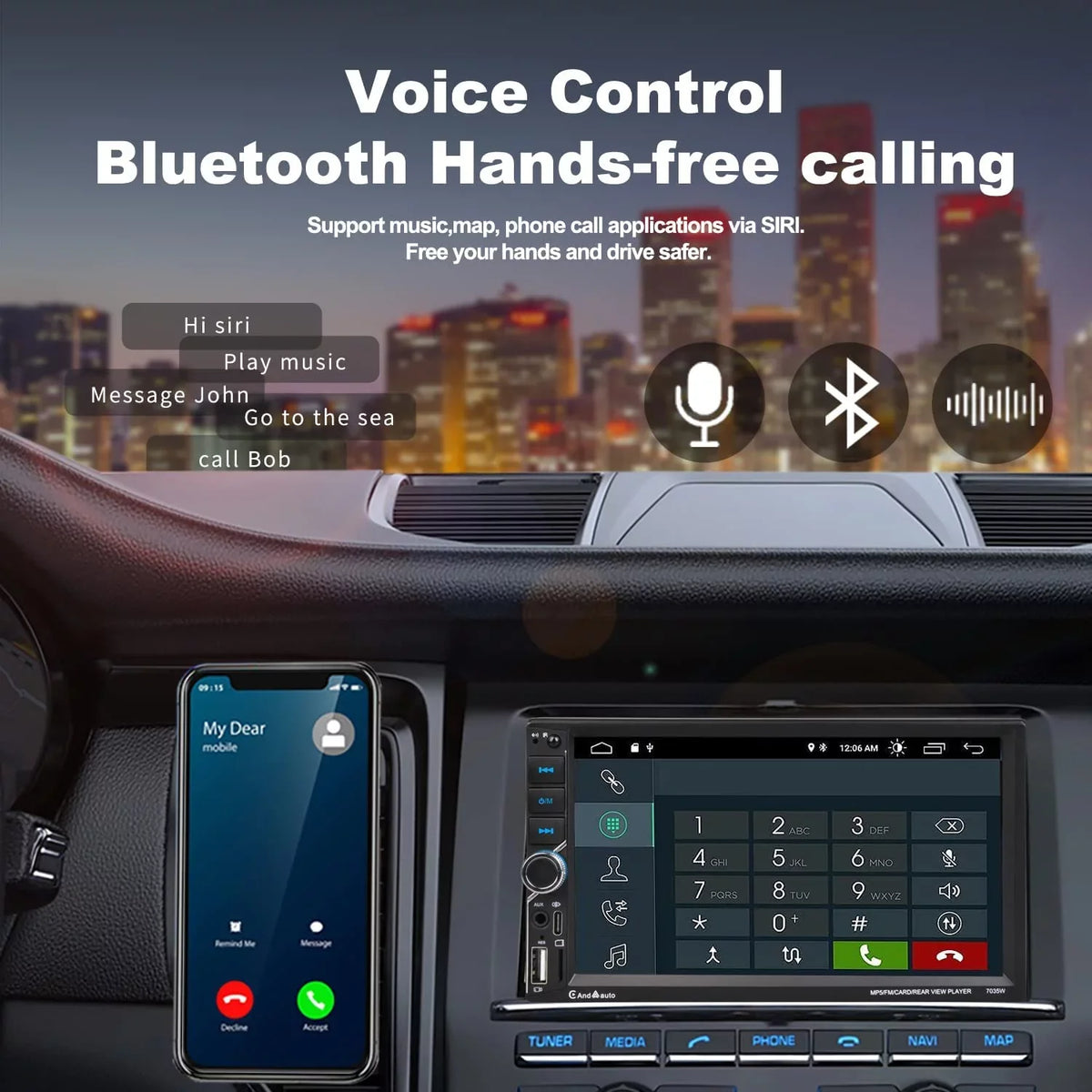 USB,7" FM Voice Din Radio Wireless Camera,Bluetooth Auto,Type-C Receiver Stereo,Compatible CarPlay/Android DSP Double Link,Backup Car with Mic Audio Touchscreen,Mirror Control,External Alondy AUX SD
