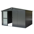 Can, exterior Shed for Homiyad (10X8ft, Tools, Garden Black) with exterior 8', for Bike, Door Lawn Steel Trash 10'X Metal Galvanized Storage Storage Backyard, Cabinet Shed Lockable Patio,