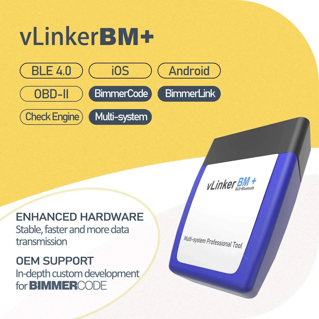 Scanner Bluetooth + Diagnostic in Works with for Tool vLinker Vgate BimmerCode, Android & OBD2 Features Unlock iPhone /Mini, Hidden Car
