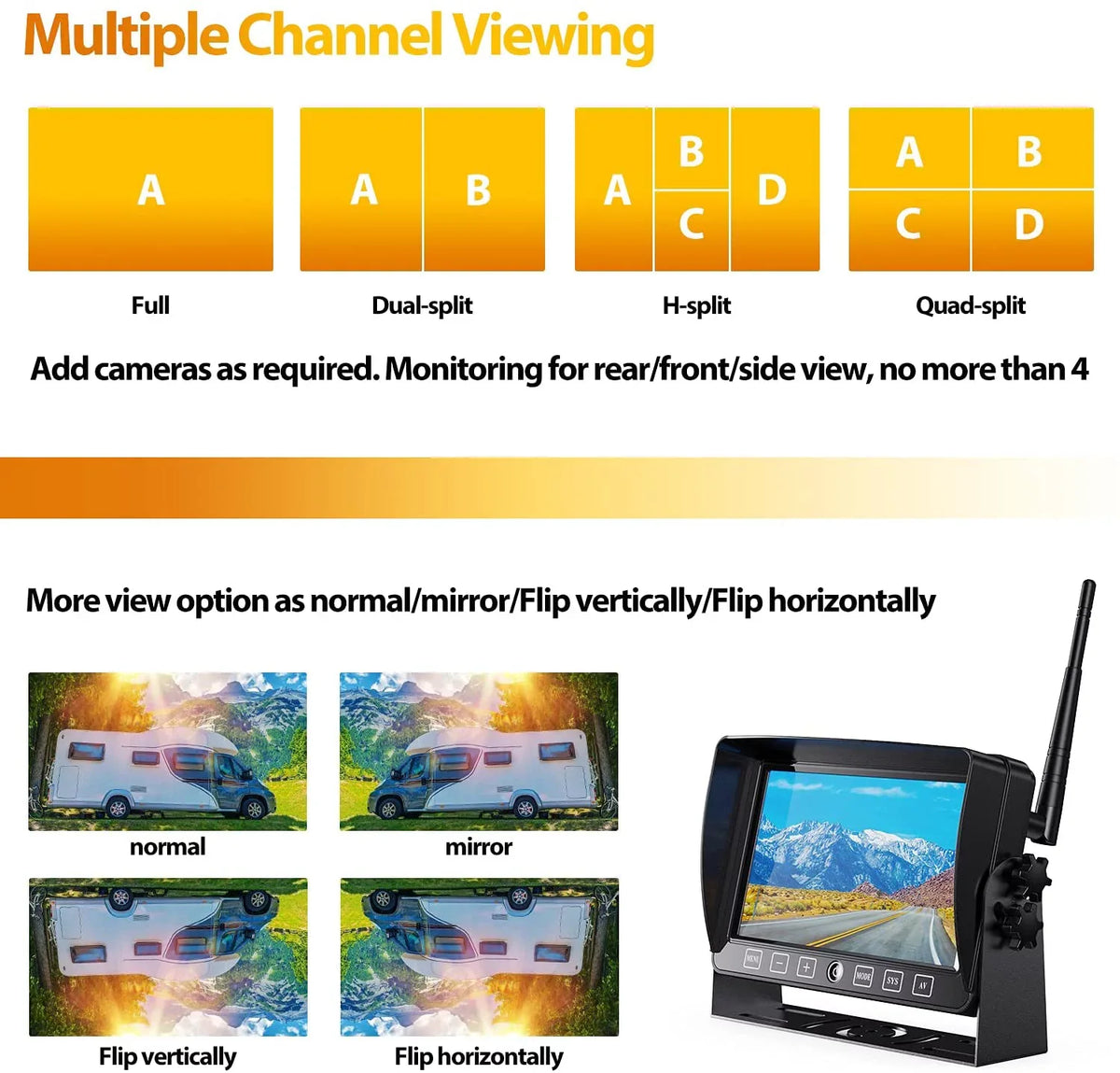 '+ Monitor Trailer, DVR Extra Camper, Kit Touch Camera with Monitor Button Xroose for Range 7” View Motorhome Rear Pickup Signal CM1 Recorder for Long 1080P RV Wireless Camera Truck Backup