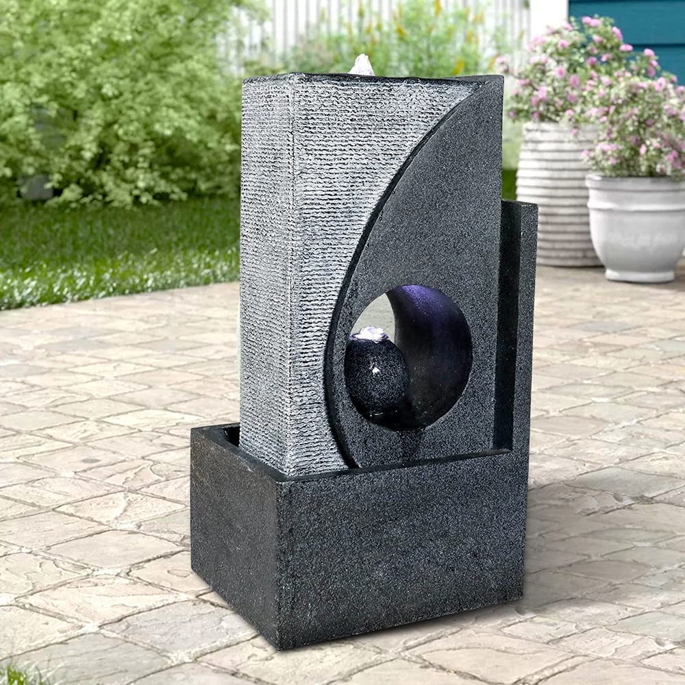 Garden with Lights Office Sphere Column Fountain Sportaza Feature Led Modern Cascading Home Decor for Moisture & Indoor/Outdoor Moisture Patio 24.4inches