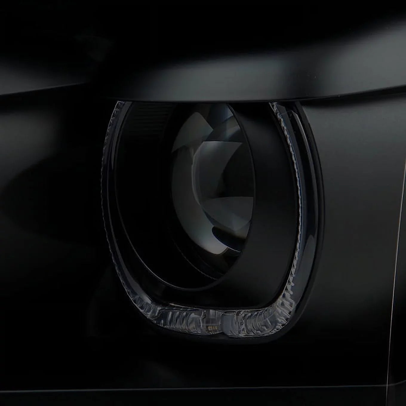 F150 For C-Shape Projector Tail 2009-2014 Headlight Black Dual Strip Halo - Smoke + Ford Lamp