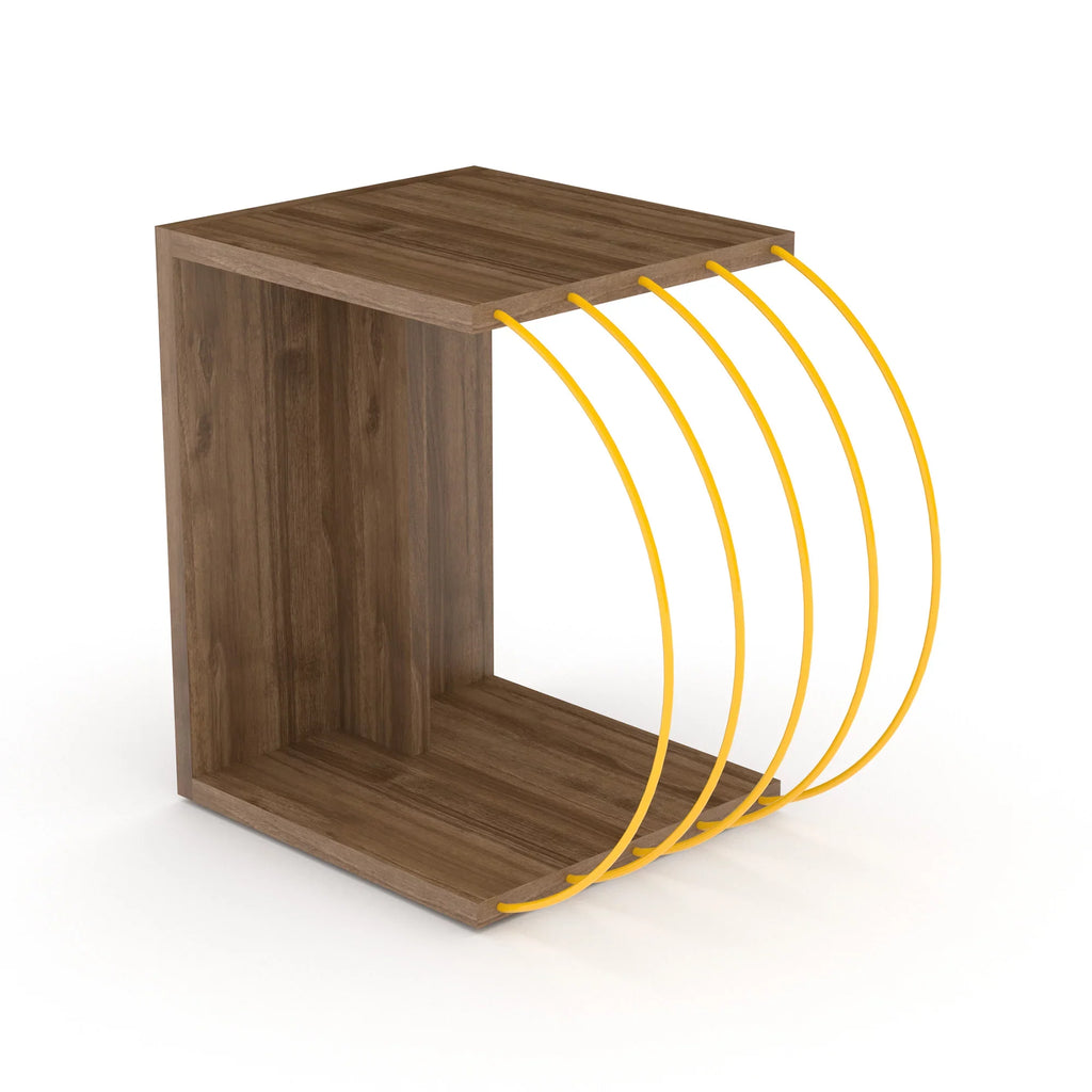 to assemble, with Walnut-Yellow table, side acessories Easy metal base Cassi Wood