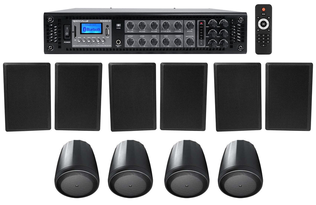Slim 6-Zone Pendant+6 Wall 4 Amplifier+4 Restaurant/Bar/Cafe Black Speakers