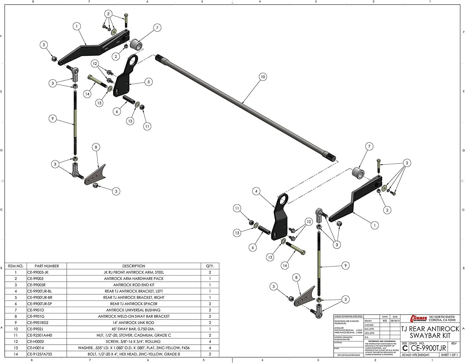 '-9900TJR / Currie Kit For Enterprises Rear Antirock Sway Bar