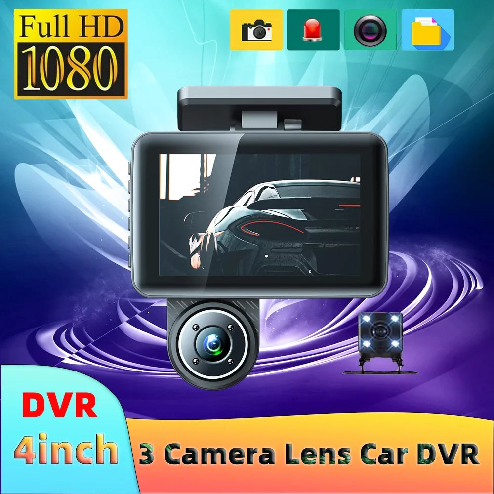 Cameras Recorder, Camera Dash Auto Recorder, Cam, Wide Triple Car Channel Safety Driving 3 Walmart Angle