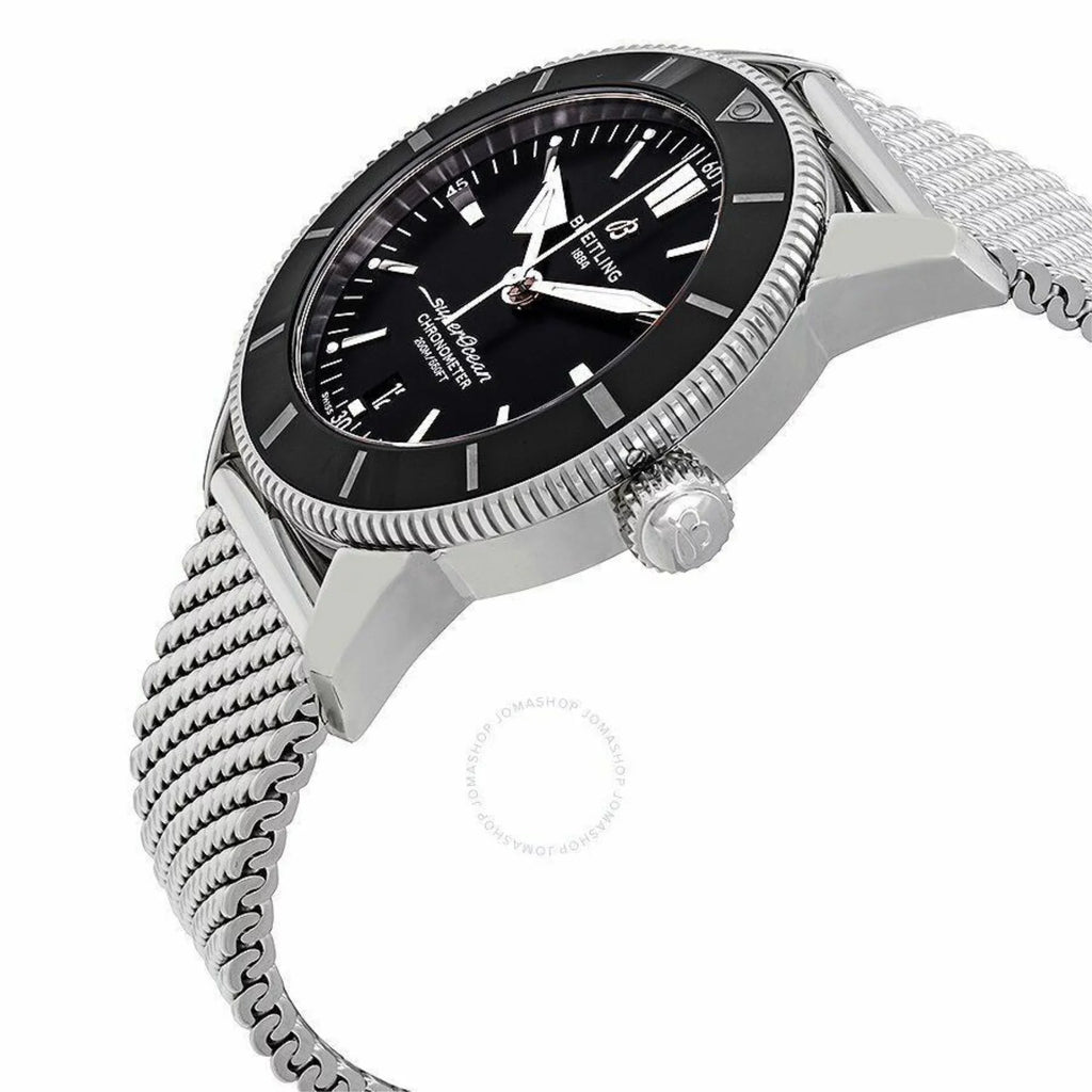 Stainless Heritage Steel Watch Men's Dial Superocean Black Mesh Breitling AB2030121B1A1
