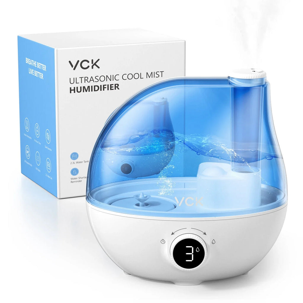for Rotation 24 Indoor Run 360° Bedroom, Mist Auto VCK Large 2.3L 3 Time, Air Shut-Off, Room Home Ultrasonic Hours for Humidifiers Use Nozzle Baby Humidifier, Nursery, Cool Levels, Mist Quiet Plants,