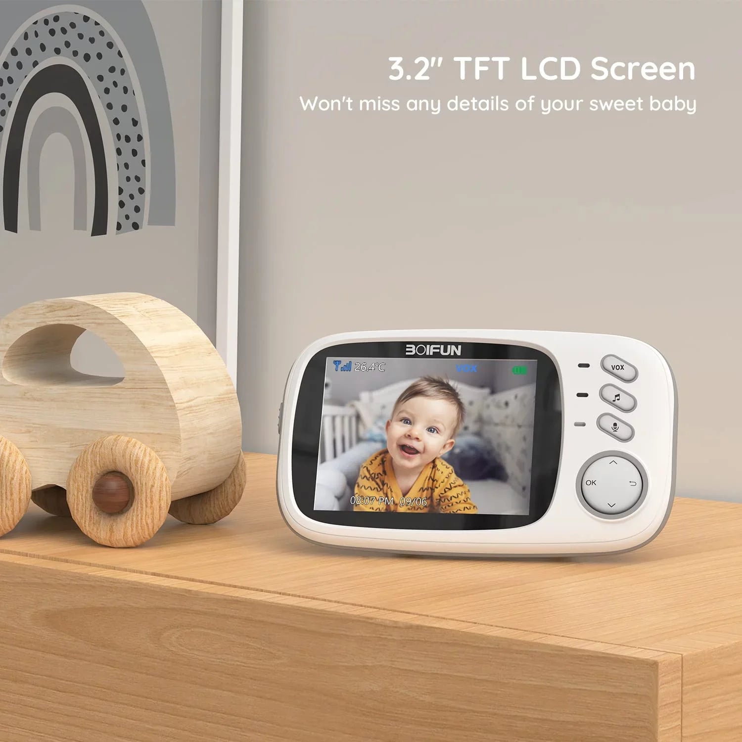 and Vision, WiFi, Audio, Camera Baby No Mode, Two-Way Monitor 3.2'' with Audio, Night Screen, Camera Baby