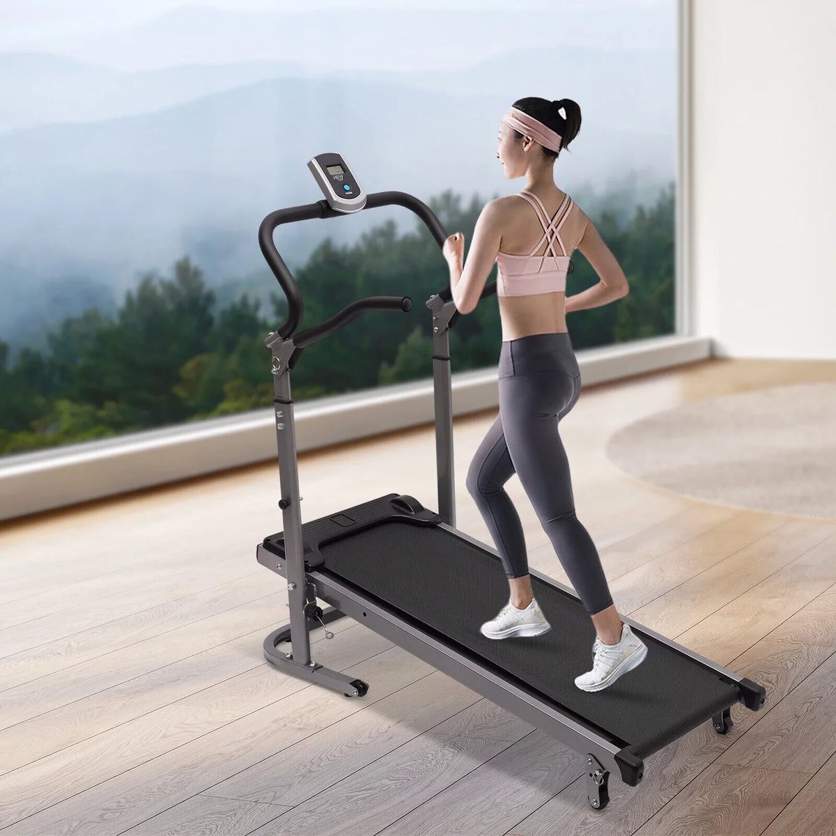 Incline (Black) Foldable LED ZhdnBhnos with Walking Treadmill Monitor 264.55lbs Home Machine Compact Running Gym