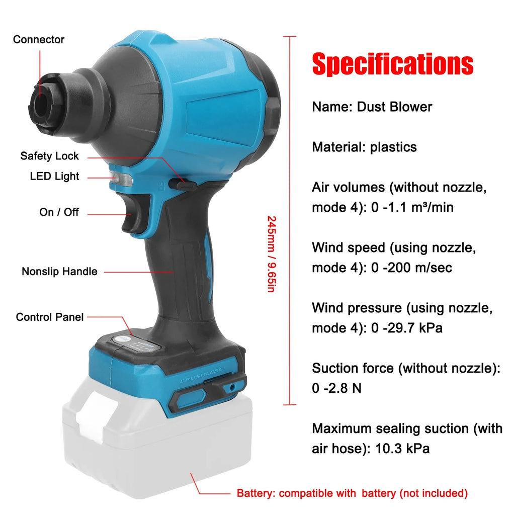 Electric Dust Air Light Cordless Stepless Machine Rechargeable Dust Blower, Working Speed Change,