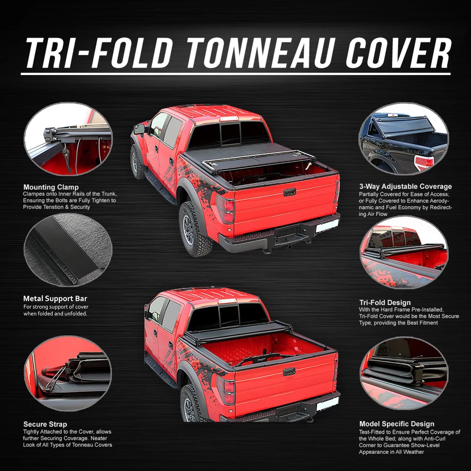 Ford Aluminum Frame -Fold 20 Top --091 to Adjustable Trunk Ranger Tonneau Bed Short Tri Soft 2021 Motoring Black Shield Vinly For 6Ft Matte 2019