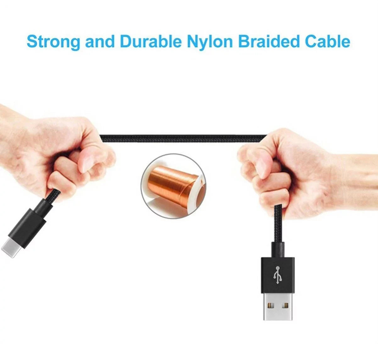 Durable Clip Belt 7 Canvas Charger Rapid for Holster 6T, Sync - Pro 5T, Razer Metal Nokia 2 Type-C Y4P Case Long OnePlus Braided Wire Phone w 10ft Rugged Plus 3.1 Cable - 6, Durable Black