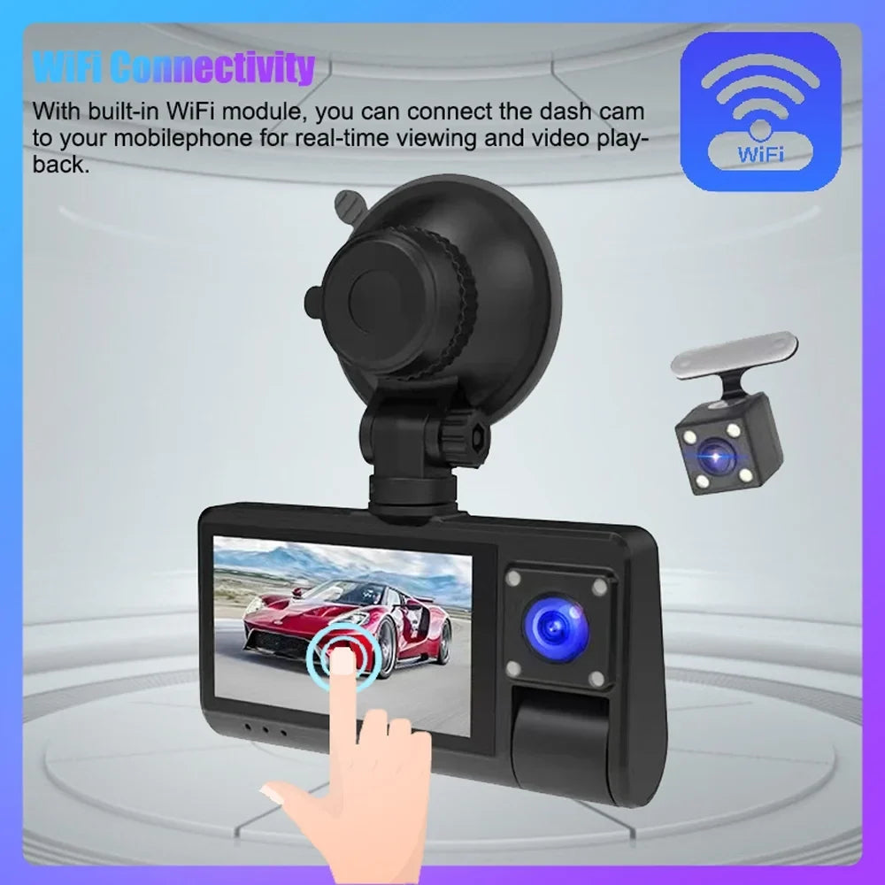 Video Auto Connectivity - Safety - with Recorder 3-in-1 Rearview Camera, Dash Clear Recording, Screen Wide Touch Cam Angle Driving Mirror WiFi