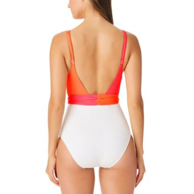 One-Piece Sanctuary Colorblocked Tie-Front Swimsuit, Large