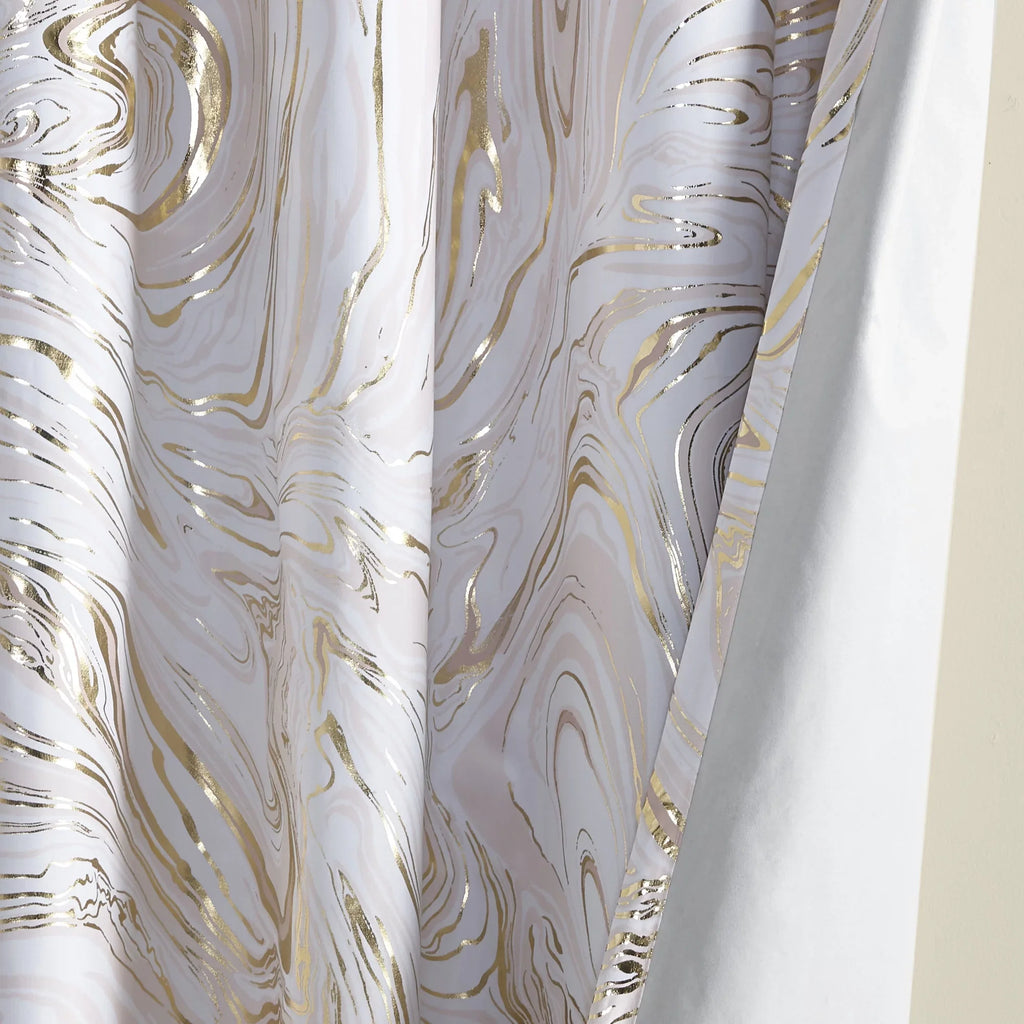 Printed 50x84" Metallic Total Intelligent Grommet Blush/Gold, Blackout Top Design Marble Curtain, Rebecca