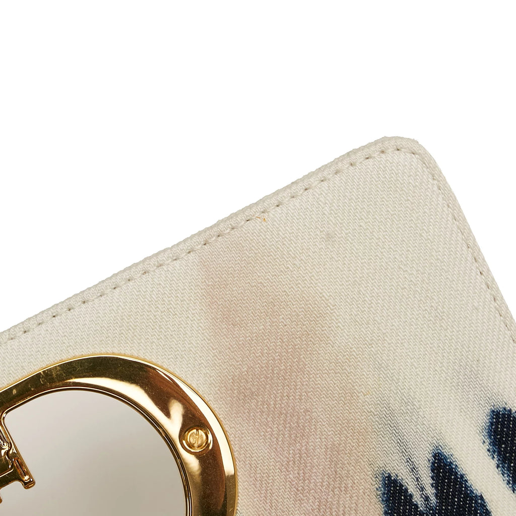 (Good) Fabric Caro Tie Authenticated Small Pre-Owned White Bag Denim Crossbody Dior Dye Unisex