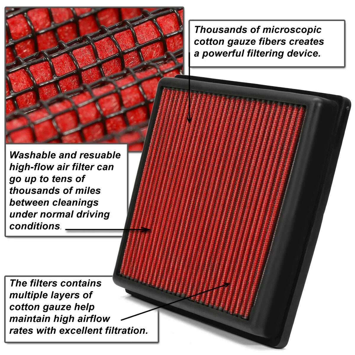 Air Red Drop-In Filter Durable 1.4/1.6/2.4 Buick Dry Chevy For Panel 2011-2019
