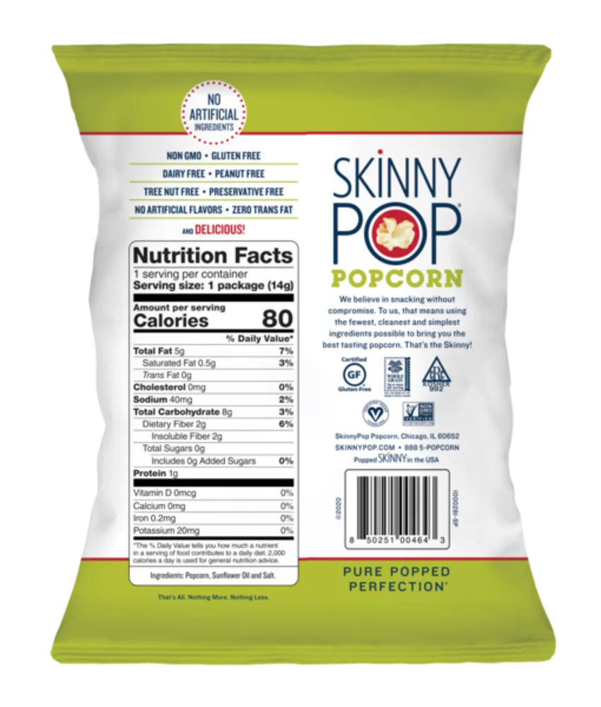 SkinnyPop Pack, Popcorn Variety Original Cheddar 0.5 Count 40 oz, Gluten-Free White and