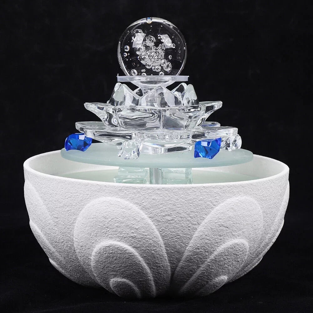 Fountain Desktop Tabletop Ornament Office Moisture Lotus Crystal Flowing Decor Desktop White Moisture Fountain Teahouse Fountain, Moisturefall