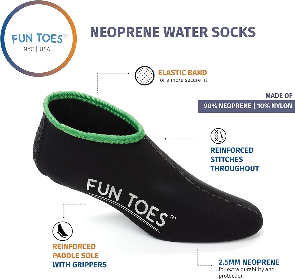 Neoprene Fin Socks Snorkeling, Women liquid 2.5MM Scuba Paddling, PAIRS Men TOES 2 skiing Jet Sports for for Diving, Socks FUN