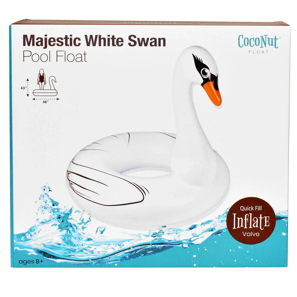 Inflatable, Jumbo Party Majestic Durable, liquid White Raft, Float: Anti-Leak, CocoNut Round Pool Ring Swan 48"x43" -