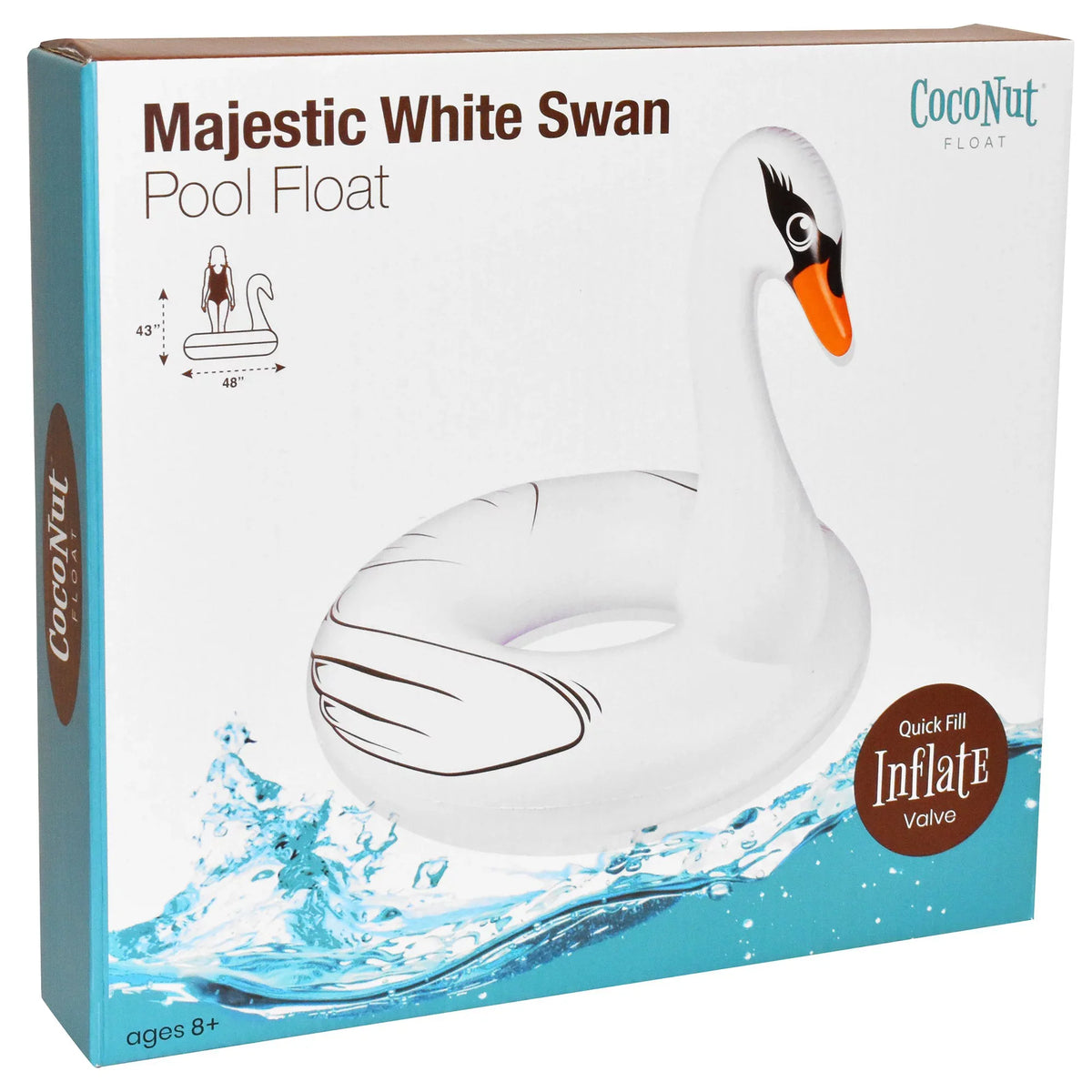 Inflatable, Jumbo Party Majestic Durable, liquid White Raft, Float: Anti-Leak, CocoNut Round Pool Ring Swan 48"x43" -