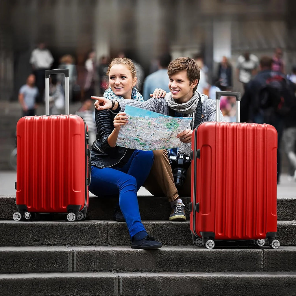 ABS Portable 3 & Red TSA (20/24/28) Spinner for Business Luggage - Lightweight Sets Set Luggages Suitcase of lock, on with Carry Wheels Travel Hardside